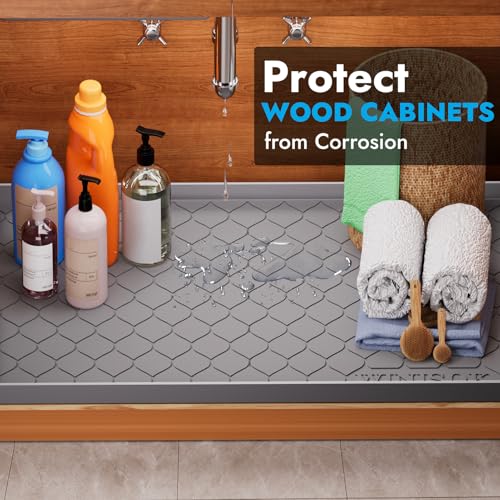 Winisok Silicone Under Sink Mat 34" x 22", Kitchen Essentials and Gadgets, Shelf Liner and Cabinet Protector, Home Organizers and Storage, Waterproof Bathroom Tray - My Kitchen Products