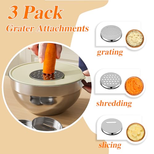 Winproper Mixing Bowls with Lids Set, 6 PCS Stainless Steel Mixing Bowls with 3 Grater Attachments, Kitchen Food Storage Organizers Nesting Mixing Bowl, Large Size 4.5, 3.5, 2.1, 1.5, 1.1, 0.7QT - My Kitchen Products