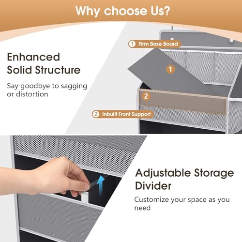 WISELIFE 5-Tier Over the Door Organizer for Hanging - 50LB Heavy-Duty Back of Door Organizer with 5 Spacious Pockets & 13 Mesh Pockets, Multipurpose Storage for Nursery, Bedroom, Closet(1 Pack, Gray) - My Kitchen Products