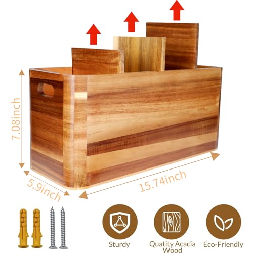 Wooden Kitchen Utensil Holder Organizer for Counter or Countertop, Large Wooden Utensil Holder for Storage Cooking and Silverware with 4 Compartment, Acacia Rustic Wood Container Extra Large - My Kitchen Products