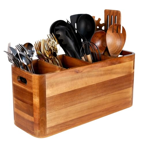 Wooden Kitchen Utensil Holder Organizer for Counter or