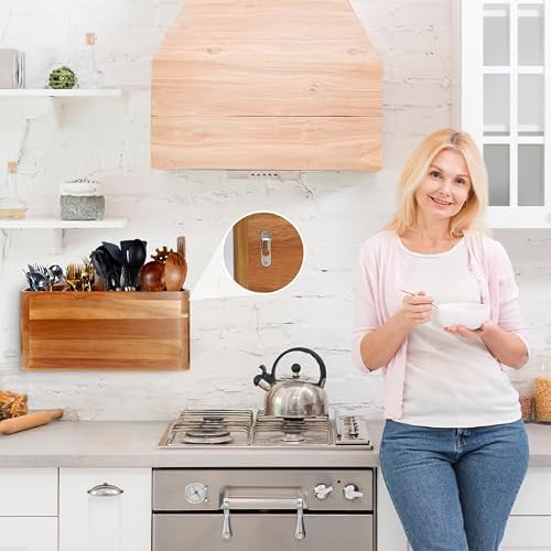Wooden Kitchen Utensil Holder Organizer for Counter or Countertop, Large Wooden Utensil Holder for Storage Cooking and Silverware with 4 Compartment, Acacia Rustic Wood Container Extra Large - My Kitchen Products