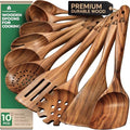 Wooden Spoons for Cooking – 10 Pcs Teak Wood Utensil Set, Durable, Nonstick Safe & Heat Resistant with Ergonomic Handles - My Kitchen Products