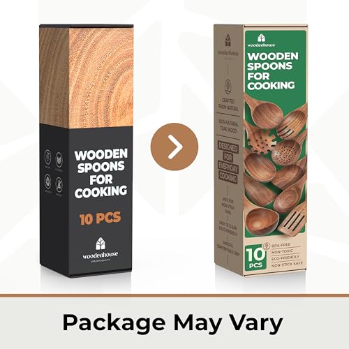 Wooden Spoons for Cooking – 10 Pcs Teak Wood Utensil Set, Durable, Nonstick Safe & Heat Resistant with Ergonomic Handles - My Kitchen Products