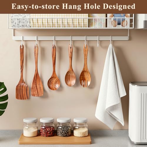 Wooden Spoons for Cooking, 12 Pcs Teak Wood Kitchen Utensils Set with Spoon Rest - Nonstick Heat Resistant Wooden Cooking Utensils, Natural Healthy Spatula Set for Pots and Pans - My Kitchen Products