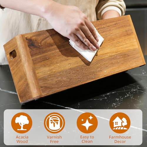 Wooden Utensil Holder for Kitchen Counter, Extra Large Utensil Holder with 4 Compartments for Cooking and Silverware, Kitchen Utensil Organizer Acacia Wood Rustic Kitchen Decor (Brown, 4 Compartment) - My Kitchen Products