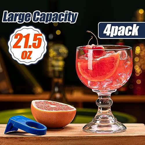 wookgreat Schooner Beer Glasses 21.5 Oz Set of 4, Extra Large Margarita Glass With 4 Color Clips, Shrimp Cocktail Goblet, Large Stemmed Glasses With Thick Bottom, Crystal Clear Bar Glassware - My Kitchen Products