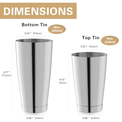 WOTOR Boston Cocktail Shaker Set, 18 oz & 28 oz Stainless Steel Weighted Shaker Tins, Metal Martini Shaker Drink Mixer for Bartending, professional Bar Tools for Bartender （Sliver） - My Kitchen Products