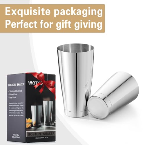 WOTOR Boston Cocktail Shaker Set, 18 oz & 28 oz Stainless Steel Weighted Shaker Tins, Metal Martini Shaker Drink Mixer for Bartending, professional Bar Tools for Bartender （Sliver） - My Kitchen Products