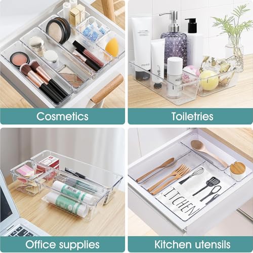 WOWBOX 25 PCS Clear Plastic Drawer Organizer Set, 4 Sizes Desk Drawer Divider Organizers and Storage Bins for Makeup, Jewelry, Gadgets for Kitchen, Bedroom, Bathroom, Office - My Kitchen Products