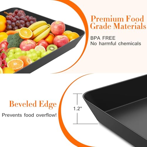 WOWBOX 4 pcs Serving Tray for Entertaining, Serving Platters for Snacks, Fruit, Cookies, Dessert, Reusable Plastic Trays for Serving Food and Pantry Organization in Kitchen & for Parties, (Black) - My Kitchen Products