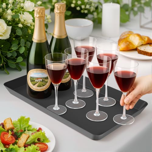 WOWBOX 4 pcs Serving Tray for Entertaining, Serving Platters for Snacks, Fruit, Cookies, Dessert, Reusable Plastic Trays for Serving Food and Pantry Organization in Kitchen & for Parties, (Black) - My Kitchen Products