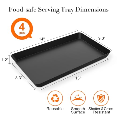 WOWBOX 4 pcs Serving Tray for Entertaining, Serving Platters for Snacks, Fruit, Cookies, Dessert, Reusable Plastic Trays for Serving Food and Pantry Organization in Kitchen & for Parties, (Black) - My Kitchen Products