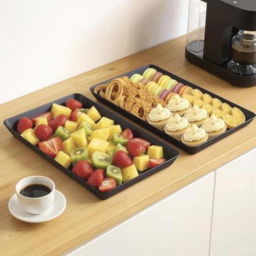 WOWBOX 4 pcs Serving Tray for Entertaining, Serving Platters for Snacks, Fruit, Cookies, Dessert, Reusable Plastic Trays for Serving Food and Pantry Organization in Kitchen & for Parties, (Black) - My Kitchen Products