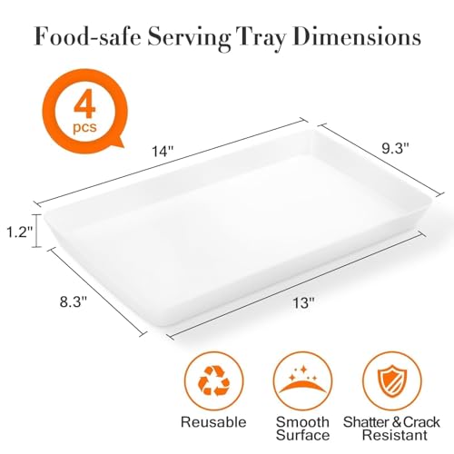 WOWBOX 4 pcs Serving Tray for Party, Grilling Accessories, Serving Platters for Snacks, Fruit, Reusable Plastic Trays for Serving Food and Pantry Organization in Kitchen & for Mothers Day Parties - My Kitchen Products