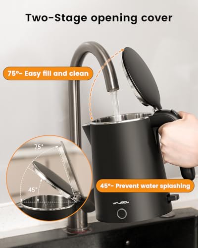 WTJMOV Electric Kettle Stainless Steel, 1.0L Small Water Boiler 1200W Fast Boiling, Double Wall Tea Kettle Pot Automatic Shut Off, Durable Coffee & Tea Maker/Warmer/Heater Black - My Kitchen Products