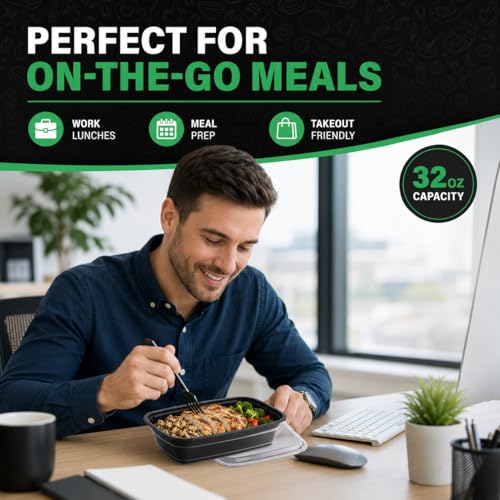 WUHUIXOZ Meal Prep Container, 50 Pack 32 oz Food Storage Containers with Lids, Disposable Bento Box Reusable Plastic Lunch Box, BPA Free Take-Out Box Microwave Dishwasher Freezer Safe - My Kitchen Products