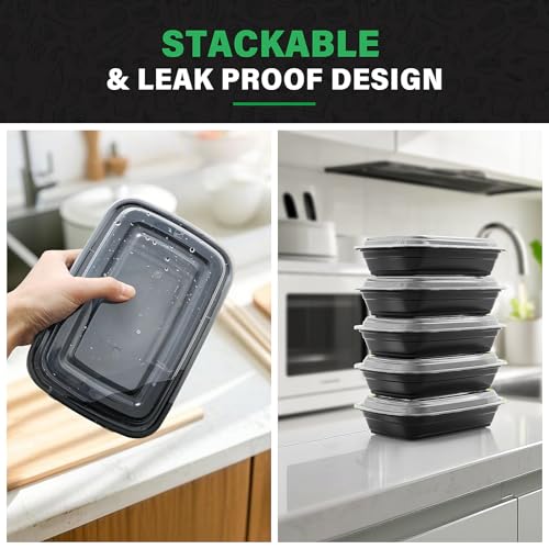 WUHUIXOZ Meal Prep Container, 50 Pack 32 oz Food Storage Containers with Lids, Disposable Bento Box Reusable Plastic Lunch Box, BPA Free Take-Out Box Microwave Dishwasher Freezer Safe - My Kitchen Products