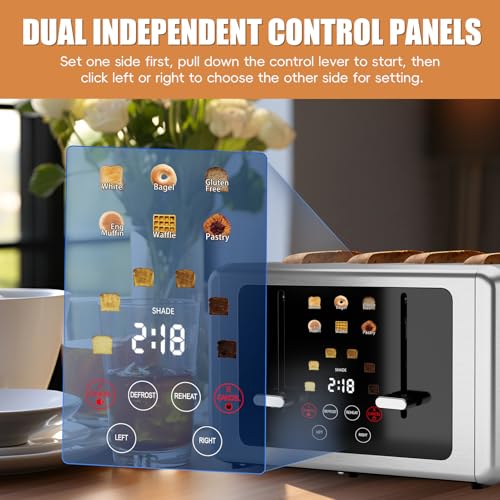 WUNLY Smart Digital 4 Slice Toaster with Touchscreen,Extra Wide 1.5" Slots for Bagel, 6 Bread & Browning Settings, Defrost/Reheat & Sound Control,Silver - My Kitchen Products
