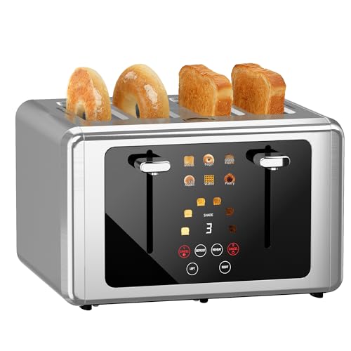 WUNLY Smart Digital 4 Slice Toaster with Touchscreen,Extra Wide 1.5" Slots for Bagel, 6 Bread & Browning Settings, Defrost/Reheat & Sound Control,Silver - My Kitchen Products