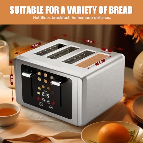 WUNLY Smart Digital 4 Slice Toaster with Touchscreen,Extra Wide 1.5" Slots for Bagel, 6 Bread & Browning Settings, Defrost/Reheat & Sound Control,Silver - My Kitchen Products