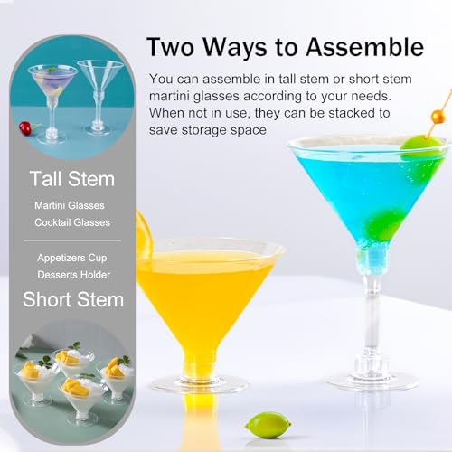 WUWEOT 60 Pack Plastic Martini Glasses, 5 Oz Tall Cocktail Glasses, Unbreakable Appetizer Dessert Cups Drinkware for Home Bar Restaurant Party Supply - My Kitchen Products