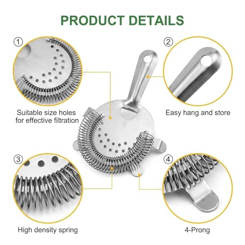 WUWEOT 9 Pack Cocktail Strainer, 4-Prong Stainless Steel Bar Strainer, 6 Inches Silver Bar Tool Drink Strainer with 100 Wire Spring for Bartenders and Mixologists - My Kitchen Products