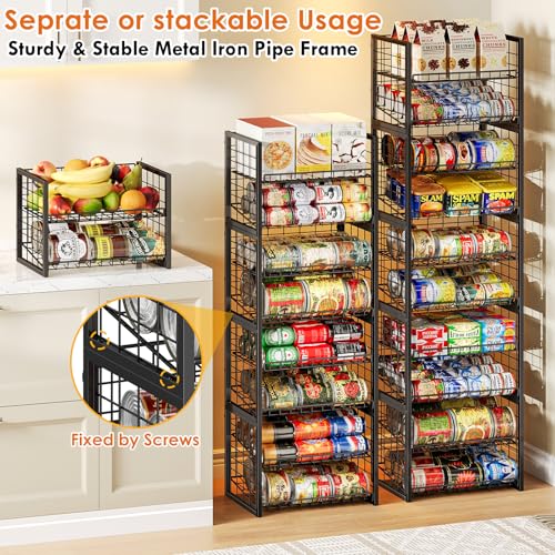 X-cosrack 2 Packs Stackable Can Rack Organizer for Pantry, 2-Tier Sturdy Adjustable Pantry Can Storage Organizer for Canned Food Can Goods, Kitchen Can Dispenser Holder for Soda Drinks Snack, Black - My Kitchen Products