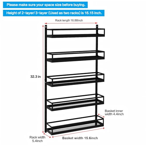 X-cosrack Wall Mount Spice Rack Organizer 5 Tier Height-Adjustable Hanging Spice Shelf Storage for Kitchen Pantry Cabinet, Dual-Use Seasoning Holder Rack with Hooks, Black-Patented - My Kitchen Products