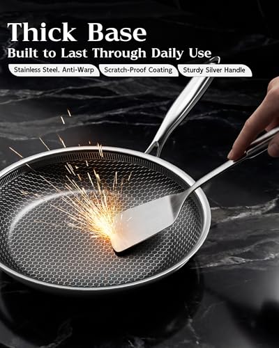 XBM Nonstick Frying Pan with Lid 12-Inch, Durable Stainless Steel Skillet, Induction Cooktop Compatible, PFOA-Free Scratch-Proof, Dishwasher & Oven Safe, Stay-Cool Handle, Silver Kitchen Cookware - My Kitchen Products