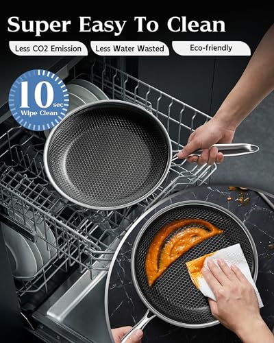 XBM Nonstick Frying Pan with Lid 12-Inch, Durable Stainless Steel Skillet, Induction Cooktop Compatible, PFOA-Free Scratch-Proof, Dishwasher & Oven Safe, Stay-Cool Handle, Silver Kitchen Cookware - My Kitchen Products