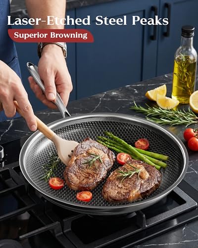 XBM Nonstick Frying Pan with Lid 12-Inch, Durable Stainless Steel Skillet, Induction Cooktop Compatible, PFOA-Free Scratch-Proof, Dishwasher & Oven Safe, Stay-Cool Handle, Silver Kitchen Cookware - My Kitchen Products