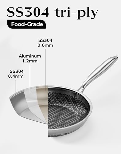 XBM Nonstick Frying Pan with Lid 12-Inch, Durable Stainless Steel Skillet, Induction Cooktop Compatible, PFOA-Free Scratch-Proof, Dishwasher & Oven Safe, Stay-Cool Handle, Silver Kitchen Cookware - My Kitchen Products