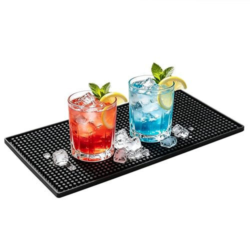 XieNie Bar Mat, 6" x 12" Black Small Coffee Mat for Home Bar Kitchen Countertop, Non-Slip Service Spill Mat for Cocktail Bartender Accessories, PVC Counter Top Cup Glasses Drying Mats, 1Pac - My Kitchen Products