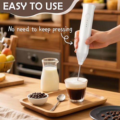 XSBAIHUO Milk Frother Handheld Rechargeable, Frother Wand Drink Mixer Electric Whisk for Coffee, Detachable With 2 Stainless Whisks, Hand Mixer for Lattes, Matcha, Egg(White) - My Kitchen Products