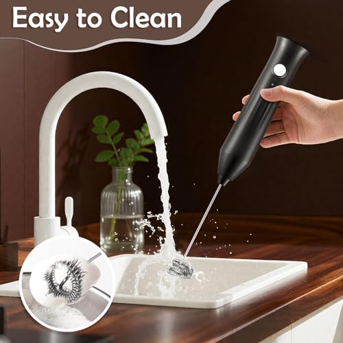XSBAIHUO Milk Frother Handheld Rechargeable, Frother Wand Drink Mixer Electric Whisk for Coffee, Detachable With 2 Stainless Whisks, Hand Mixer for Lattes, Matcha, Egg, Kitchen Gifts(Black) - My Kitchen Products