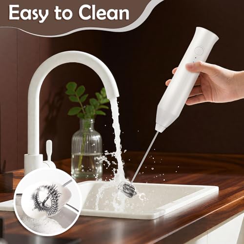 XSBAIHUO Milk Frother Handheld Rechargeable, Frother Wand Drink Mixer Electric Whisk for Coffee, Detachable With 2 Stainless Whisks, Hand Mixer for Lattes, Matcha, Egg(White) - My Kitchen Products
