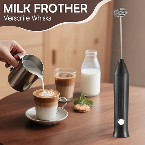 XSBAIHUO Milk Frother Handheld Rechargeable, Frother Wand Drink Mixer Electric Whisk for Coffee, Detachable With 2 Stainless Whisks, Hand Mixer for Lattes, Matcha, Egg, Kitchen Gifts(Black) - My Kitchen Products
