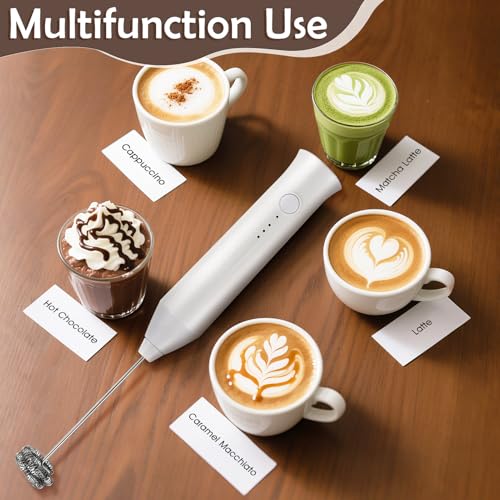 XSBAIHUO Milk Frother Handheld Rechargeable, Frother Wand Drink Mixer Electric Whisk for Coffee, Detachable With 2 Stainless Whisks, Hand Mixer for Lattes, Matcha, Egg(White) - My Kitchen Products