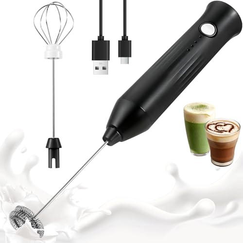 XSBAIHUO Milk Frother Handheld Rechargeable, Frother Wand Drink Mixer Electric Whisk for Coffee, Detachable With 2 Stainless Whisks, Hand Mixer for Lattes, Matcha, Egg, Kitchen Gifts(Black) - My Kitchen Products