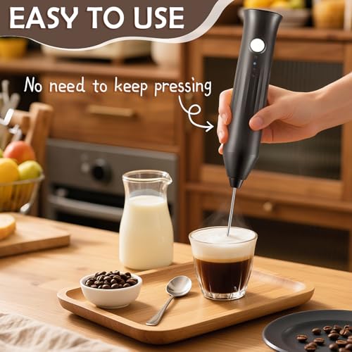XSBAIHUO Milk Frother Handheld Rechargeable, Frother Wand Drink Mixer Electric Whisk for Coffee, Detachable With 2 Stainless Whisks, Hand Mixer for Lattes, Matcha, Egg, Kitchen Gifts(Black) - My Kitchen Products