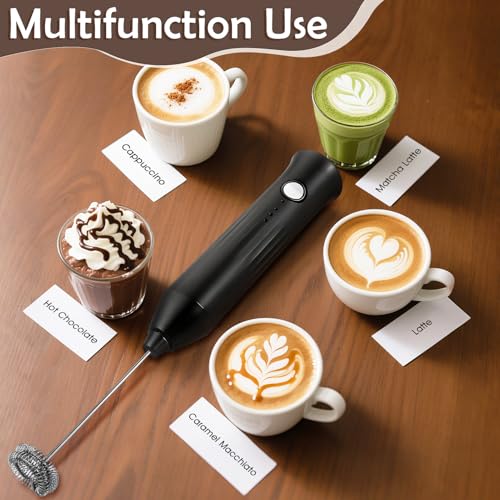 XSBAIHUO Milk Frother Handheld Rechargeable, Frother Wand Drink Mixer Electric Whisk for Coffee, Detachable With 2 Stainless Whisks, Hand Mixer for Lattes, Matcha, Egg, Kitchen Gifts(Black) - My Kitchen Products