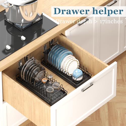 XYZLVSI Compact Small Dish Rack Sink Drying Rack with Silicone Mat, Stainless Steel Dish Drainer for Kitchen Cabinet, Kitchen Sink Rack,Dish Holder, Black - My Kitchen Products