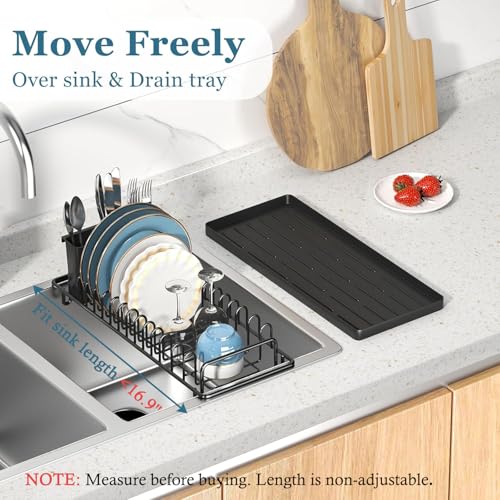 XYZLVSI Compact Small Dish Rack Sink Drying Rack with Silicone Mat, Stainless Steel Dish Drainer for Kitchen Cabinet, Kitchen Sink Rack,Dish Holder, Black - My Kitchen Products