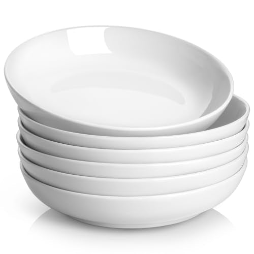 Y YHY Pasta Bowls, 30oz Salad Bowls White Soup Bowls Large Pasta Serving Bowl Porcelain Pasta Plates Wide and Shallow Bowls Set of 6 Microwave Dishwasher Safe Valentines Day Gift - My Kitchen Products