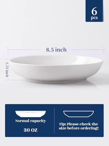Y YHY Pasta Bowls, 30oz Salad Bowls White Soup Bowls Large Pasta Serving Bowl Porcelain Pasta Plates Wide and Shallow Bowls Set of 6 Microwave Dishwasher Safe Valentines Day Gift - My Kitchen Products