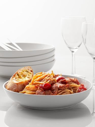 Y YHY Pasta Bowls, 30oz Salad Bowls White Soup Bowls Large Pasta Serving Bowl Porcelain Pasta Plates Wide and Shallow Bowls Set of 6 Microwave Dishwasher Safe Valentines Day Gift - My Kitchen Products