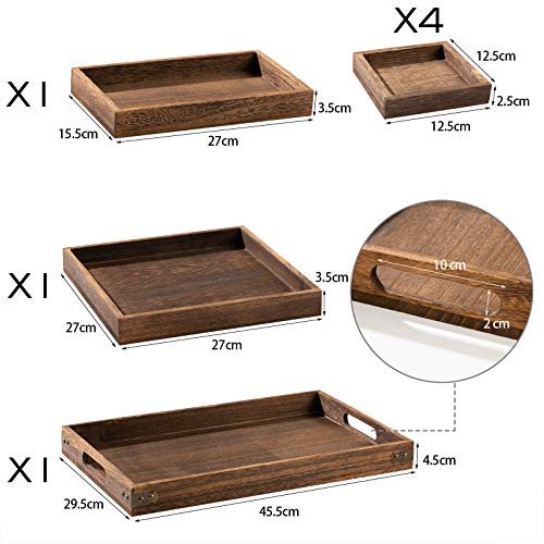 Yangbaga Rustic Wooden Serving Trays with Handle - Set of 7 Rectangular Platters for Entertaining, Breakfast, Coffee Table, Home Decor - My Kitchen Products