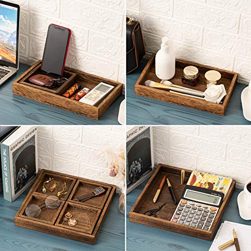 Yangbaga Rustic Wooden Serving Trays with Handle - Set of 7 Rectangular Platters for Entertaining, Breakfast, Coffee Table, Home Decor - My Kitchen Products