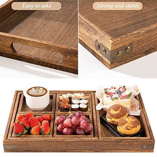 Yangbaga Rustic Wooden Serving Trays with Handle - Set of 7 Rectangular Platters for Entertaining, Breakfast, Coffee Table, Home Decor - My Kitchen Products